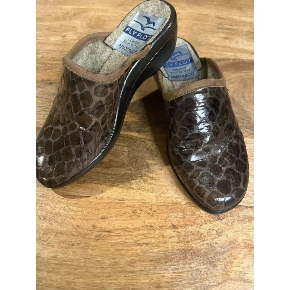 fly flot lined mules Slippers Animal Print Upper Made In Italy Size 36 5